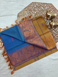 Chinnalampattu Border - Blue with Mustard Yellow