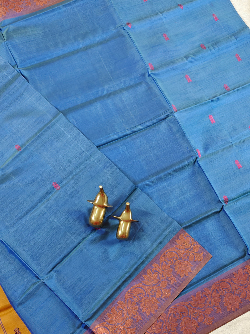 Chinnalampattu Border - Blue with Mustard Yellow