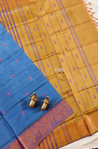 Chinnalampattu Border - Blue with Mustard Yellow