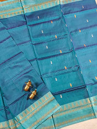 Chinnalampattu Border - Peacock Blue with Pastel Blue
