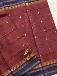 Chinnalampattu Border - Deep Brick Red with Blue