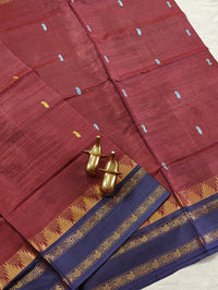 Chinnalampattu Border - Deep Brick Red with Blue