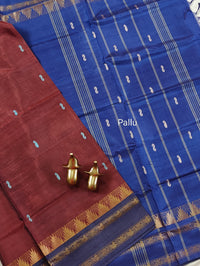 Chinnalampattu Border - Deep Brick Red with Blue