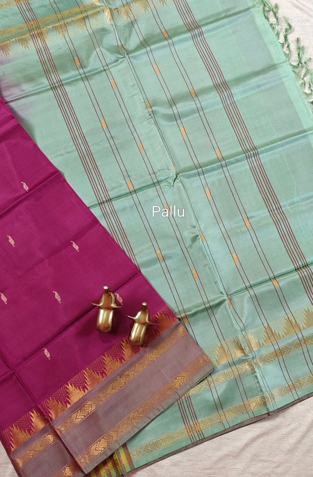 Chinnalampattu Border - Magenta Pink with Pastel Green