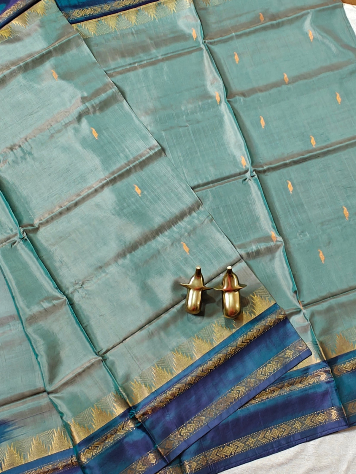 Chinnalampattu Border - Sea Green with Blue
