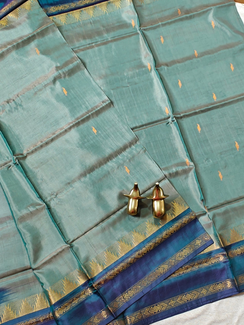 Chinnalampattu Border - Sea Green with Blue