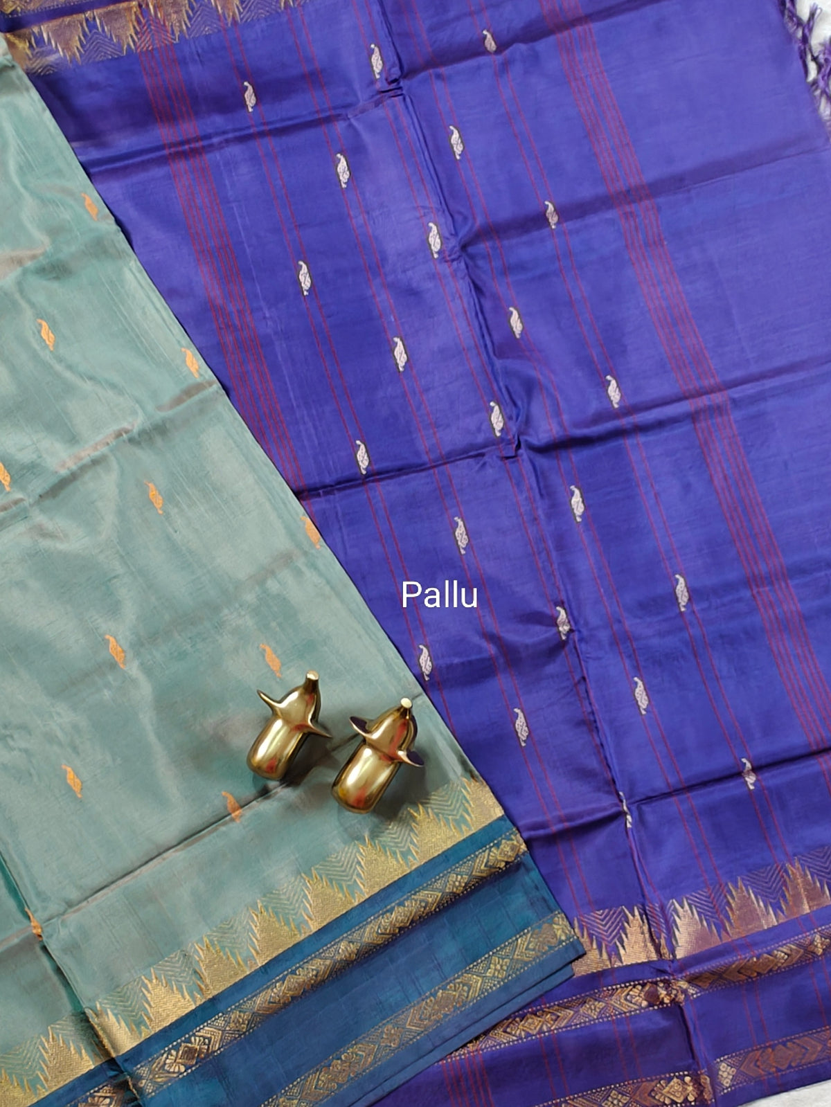Chinnalampattu Border - Sea Green with Blue