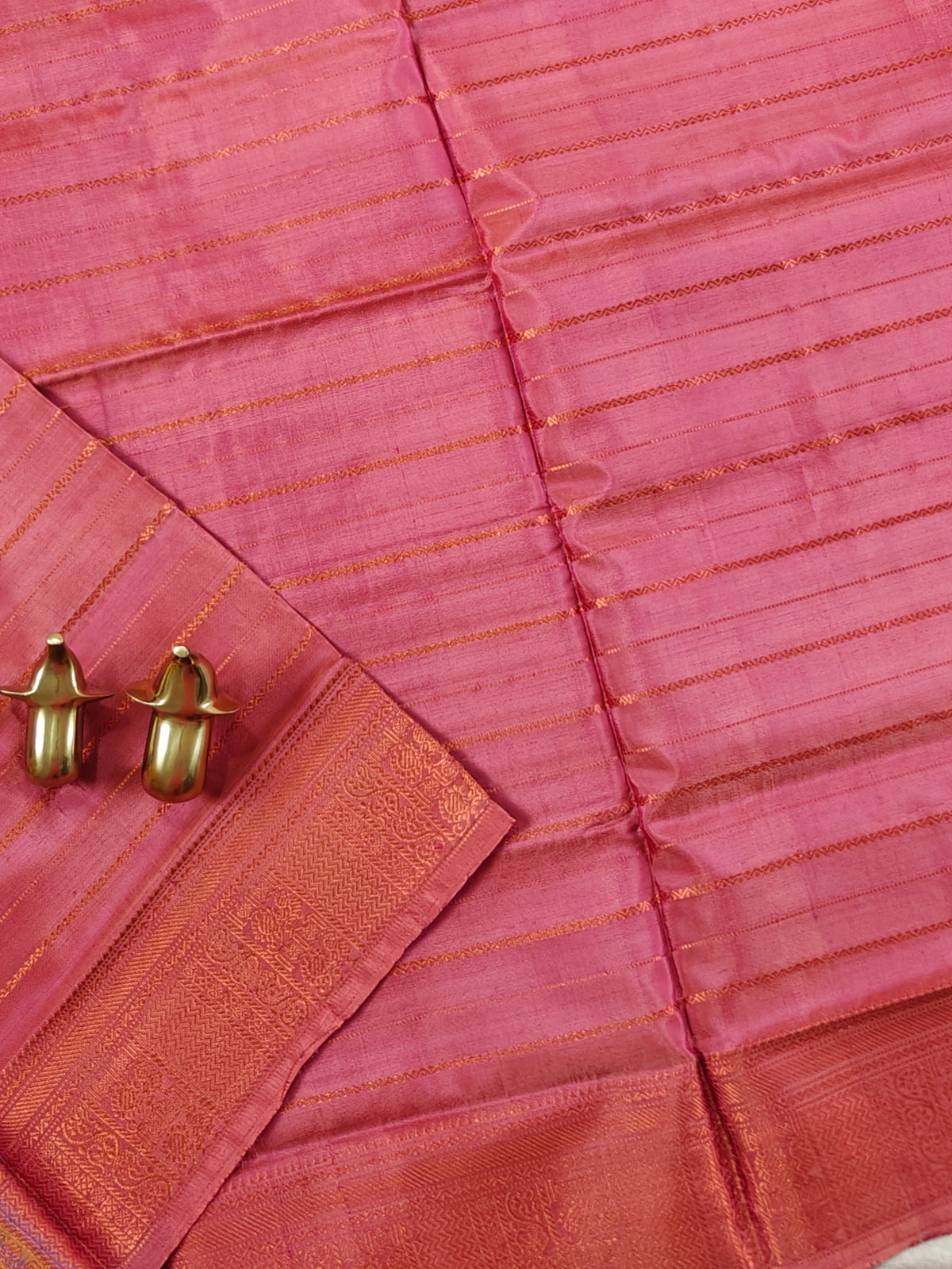 Chinnalampattu Border - Peachish Pink with Blue