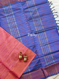 Chinnalampattu Border - Peachish Pink with Blue