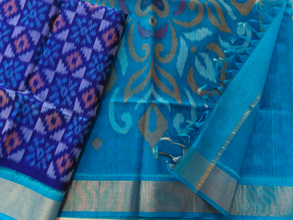 Blue with Blue Pochampally Ikkat Silk Cotton (SICO Pattu)