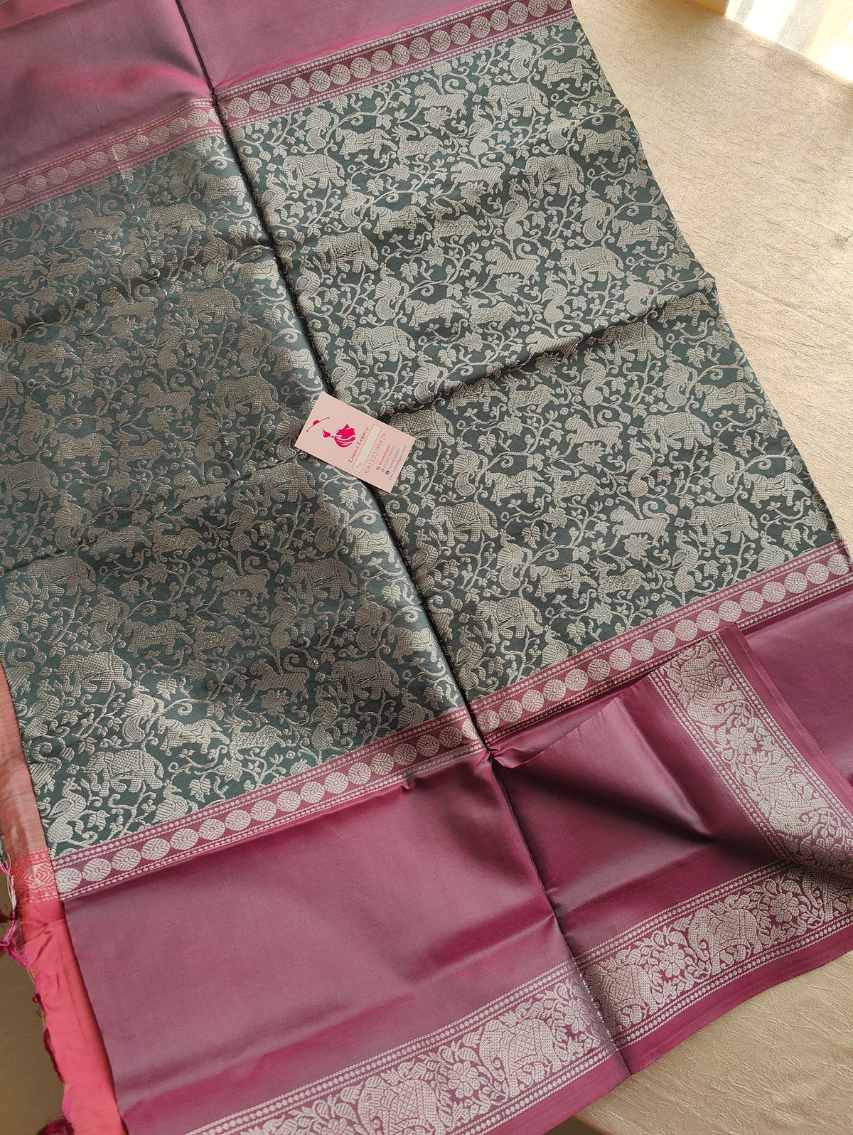 Half and Half Pattern Bottle Green & Purple with Pink Shade Pallu Vanasingram  Pattern Chinnalampattu Saree with Grand Pallu