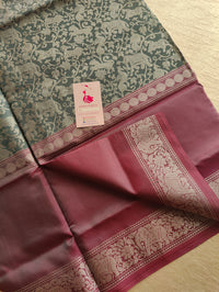 Half and Half Pattern Bottle Green & Purple with Pink Shade Pallu Vanasingram  Pattern Chinnalampattu Saree with Grand Pallu