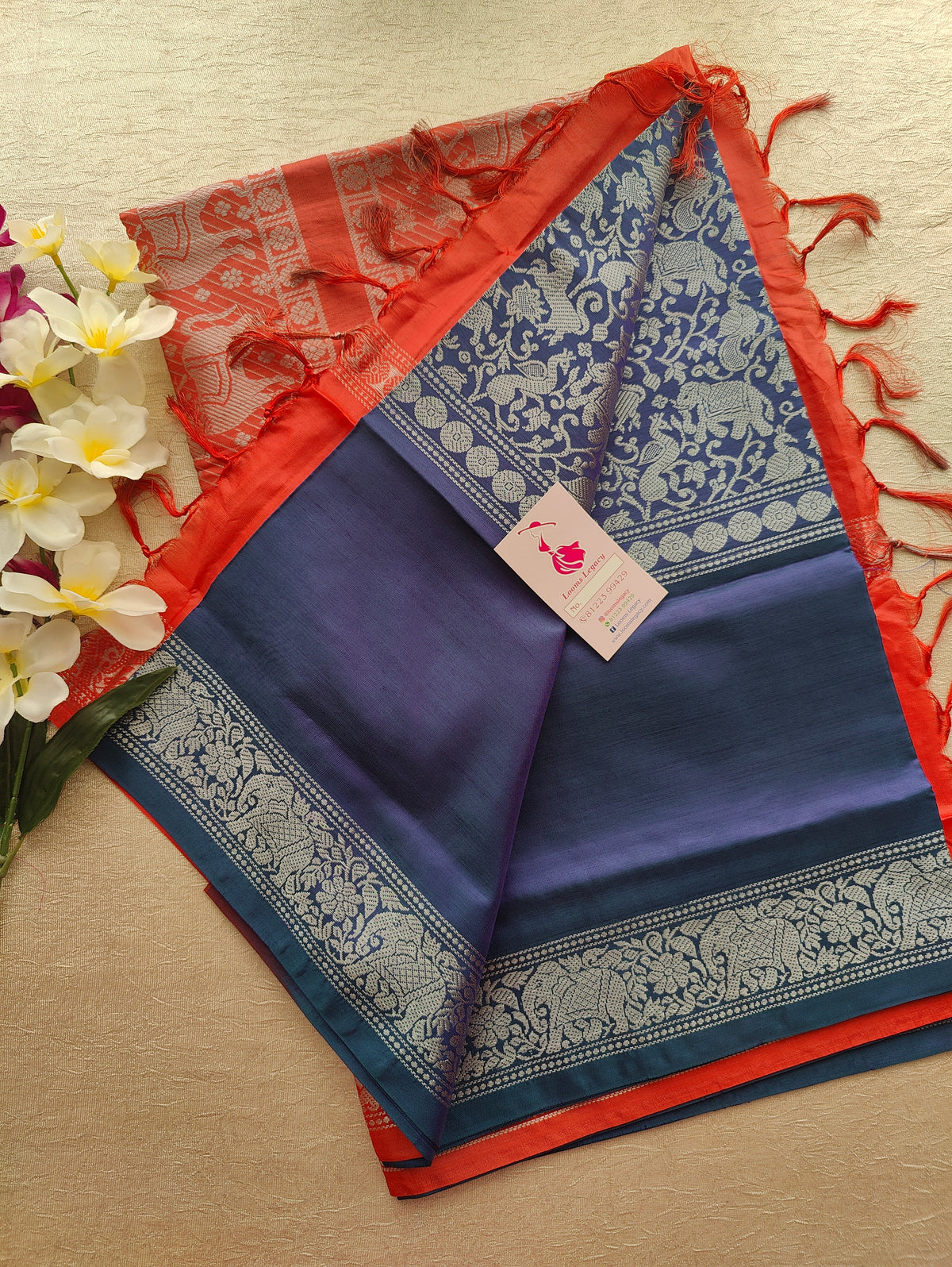 Dual Shade Blue cum Purple with Peachish Pink Pallu Vanasingram  Pattern Chinnalampattu Saree with Grand Pallu