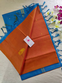 Dark Yellow cum Maroon Dual Shade with Blue  Pallu Handwoven Chinnalampattu Saree