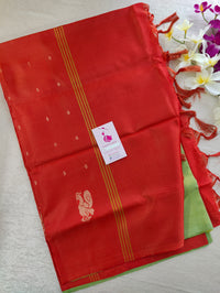 Green with Reddish Orange  Pallu Handwoven Chinnalampattu Saree