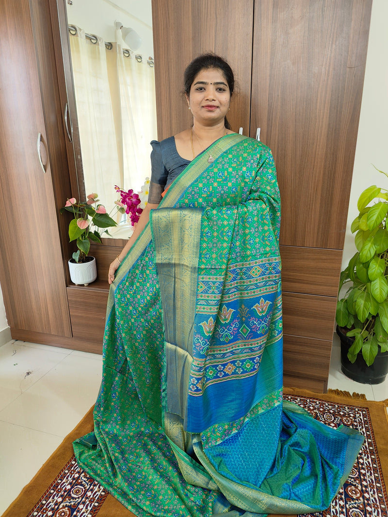 Soft Patola Sarees with Kanjivaram Border - Sea Green