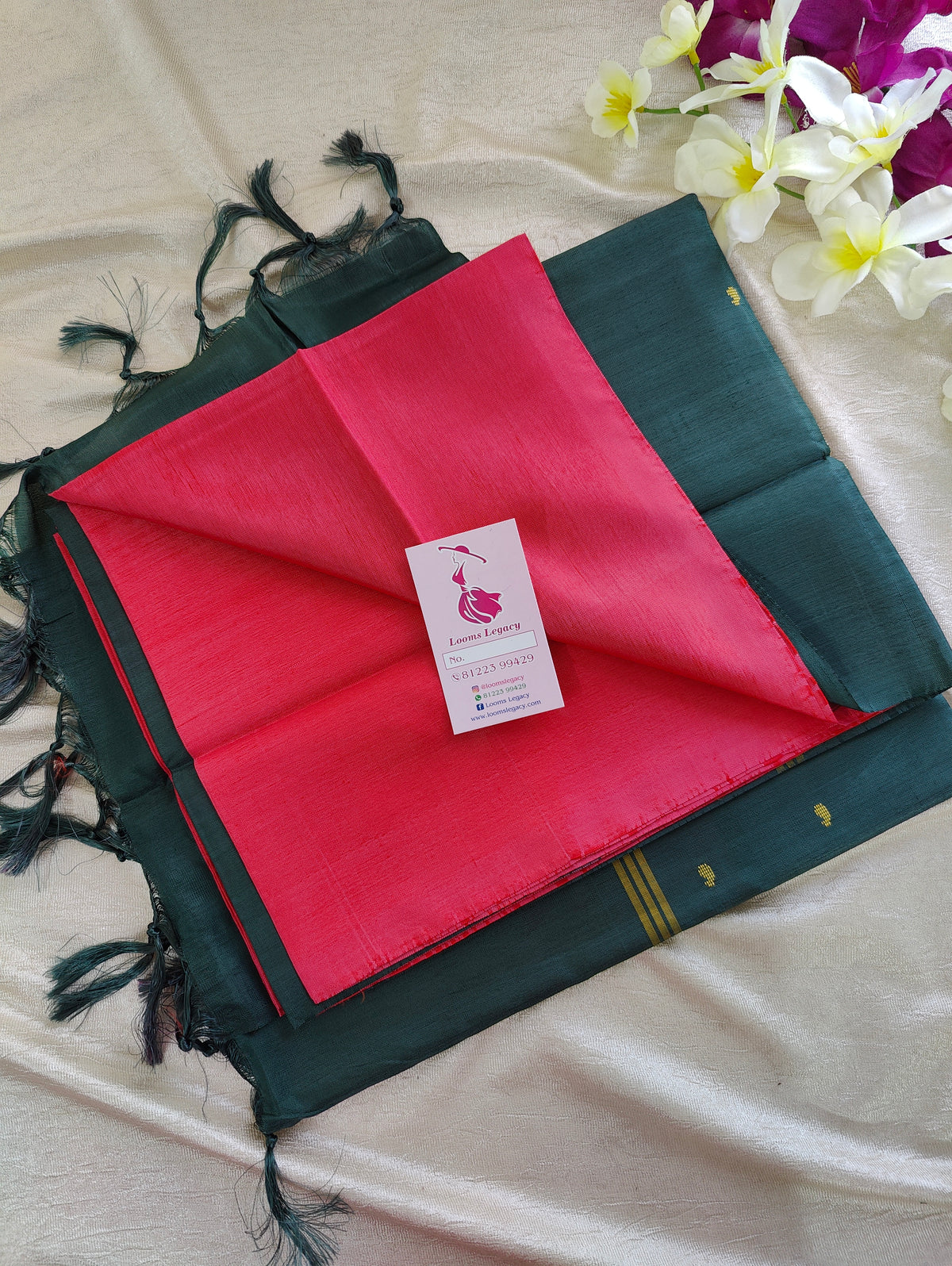 Pink with Bottle Green Pallu Handwoven Chinnalampattu Saree