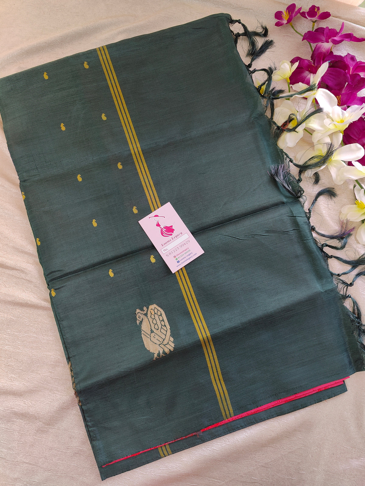 Pink with Bottle Green Pallu Handwoven Chinnalampattu Saree