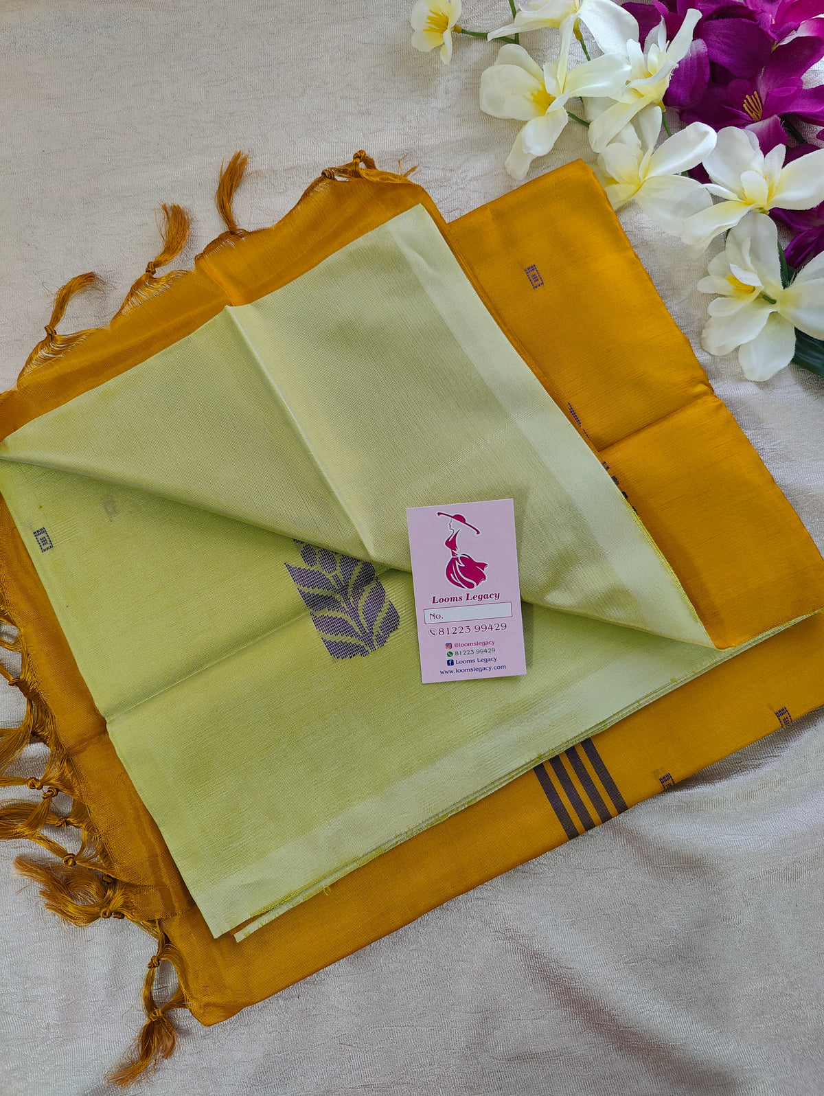 Neon Green Light Shade  with Yellow Pallu Handwoven Chinnalampattu Saree