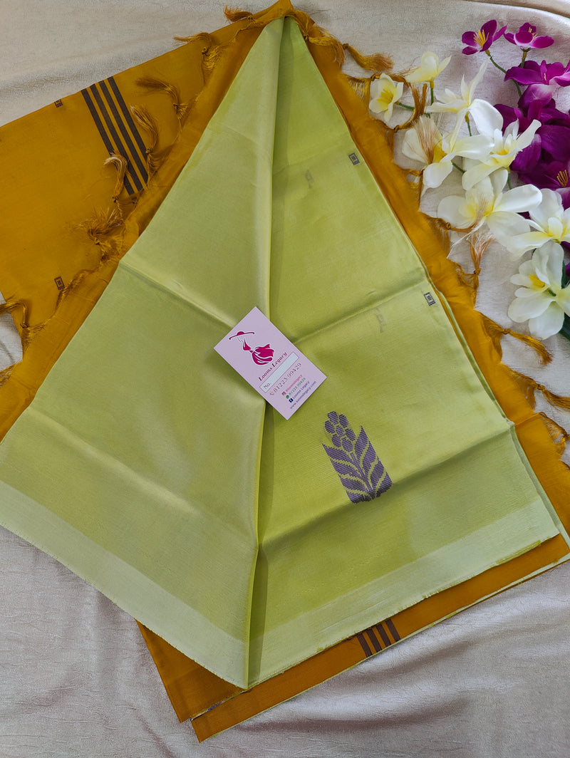 Neon Green Light Shade  with Yellow Pallu Handwoven Chinnalampattu Saree