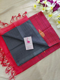 Grey with Pink Pallu Handwoven Chinnalampattu Saree