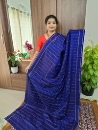 Pure Handloom Soft Silk Saree - Navy Blue with Dual Shade Pink cum Orange