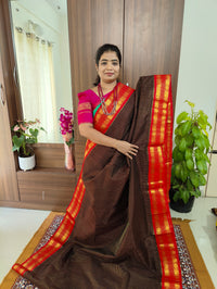 Brown with Red Pallu Korvai Border Handloom Kanchi Silk Cotton