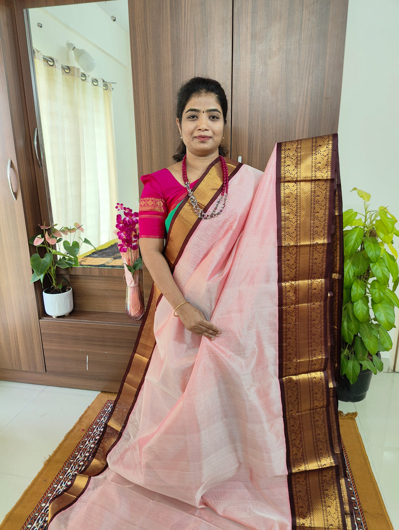 Pink with Brown Pallu Korvai Border Handloom Kanchi Silk Cotton