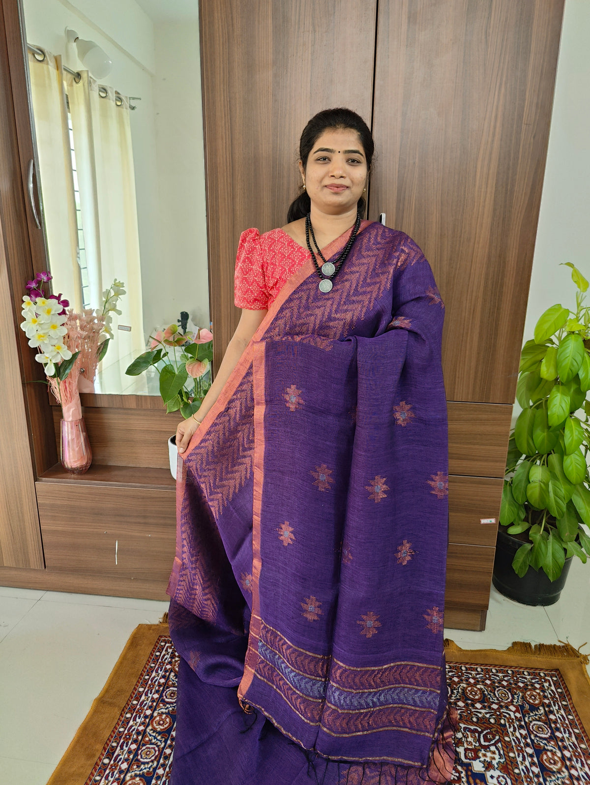 Handloom Linen Sarees - Purple