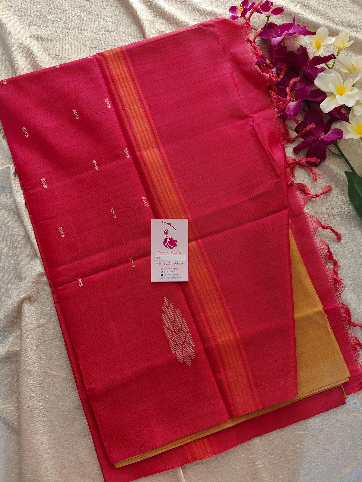 Dark Cream with Pink Pallu Handwoven Chinnalampattu Saree