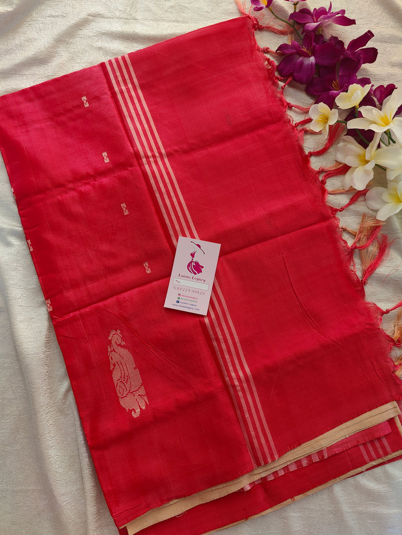 Cream with Dark Pink Pallu Handwoven Chinnalampattu Saree