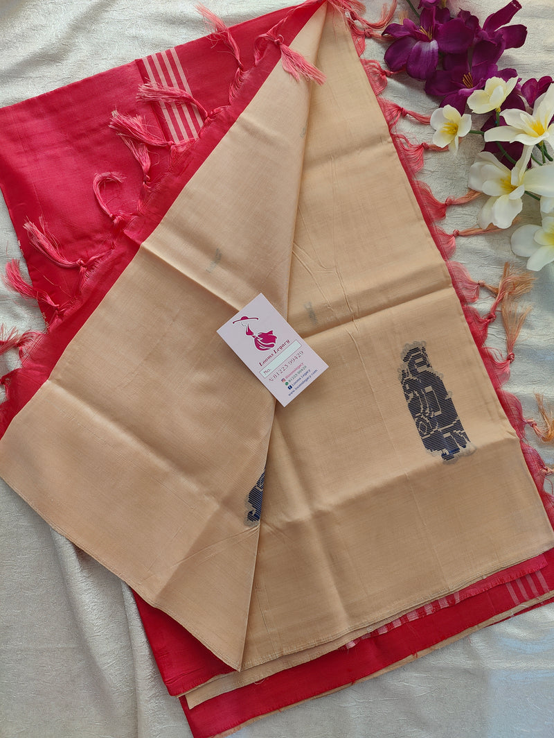 Cream with Pink Pallu Handwoven Chinnalampattu Saree