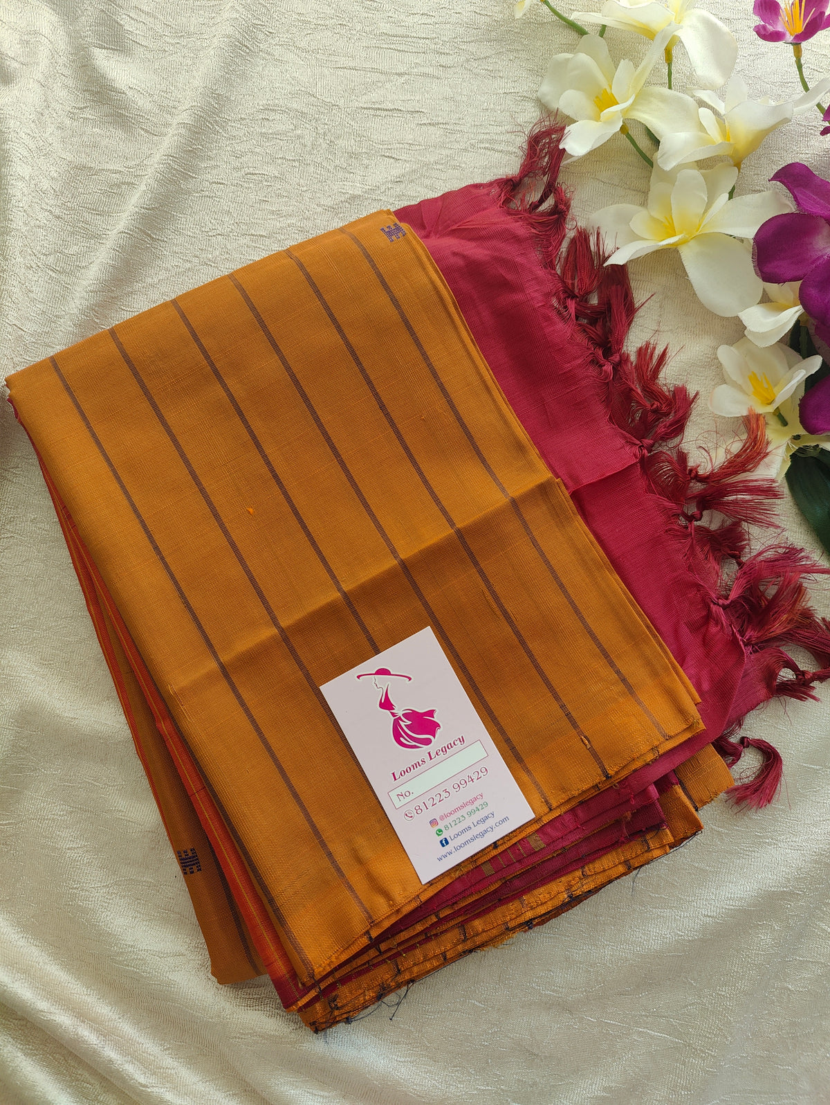 Mustard Yellow with Maroon Pallu Handwoven Chinnalampattu Saree