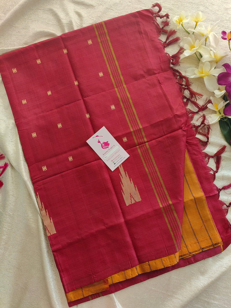 Mustard Yellow with Maroon Pallu Handwoven Chinnalampattu Saree