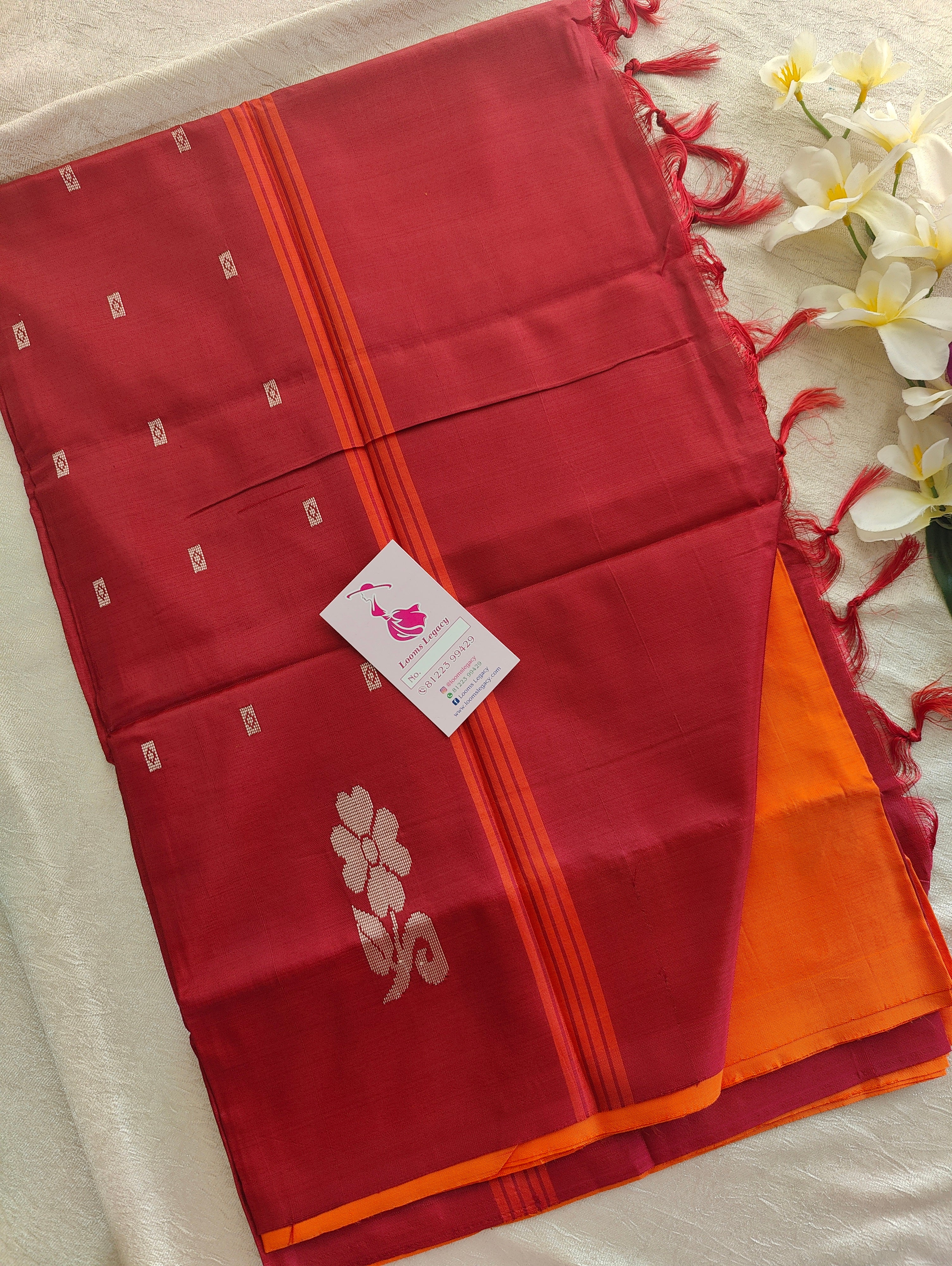 Fire Orange and Pink Dual Tone Banana Pith Silk Saree | eWe