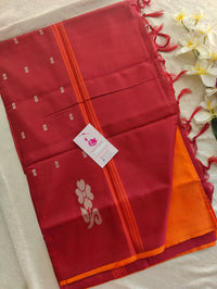 Orange with Maroon Pallu Handwoven Chinnalampattu Saree