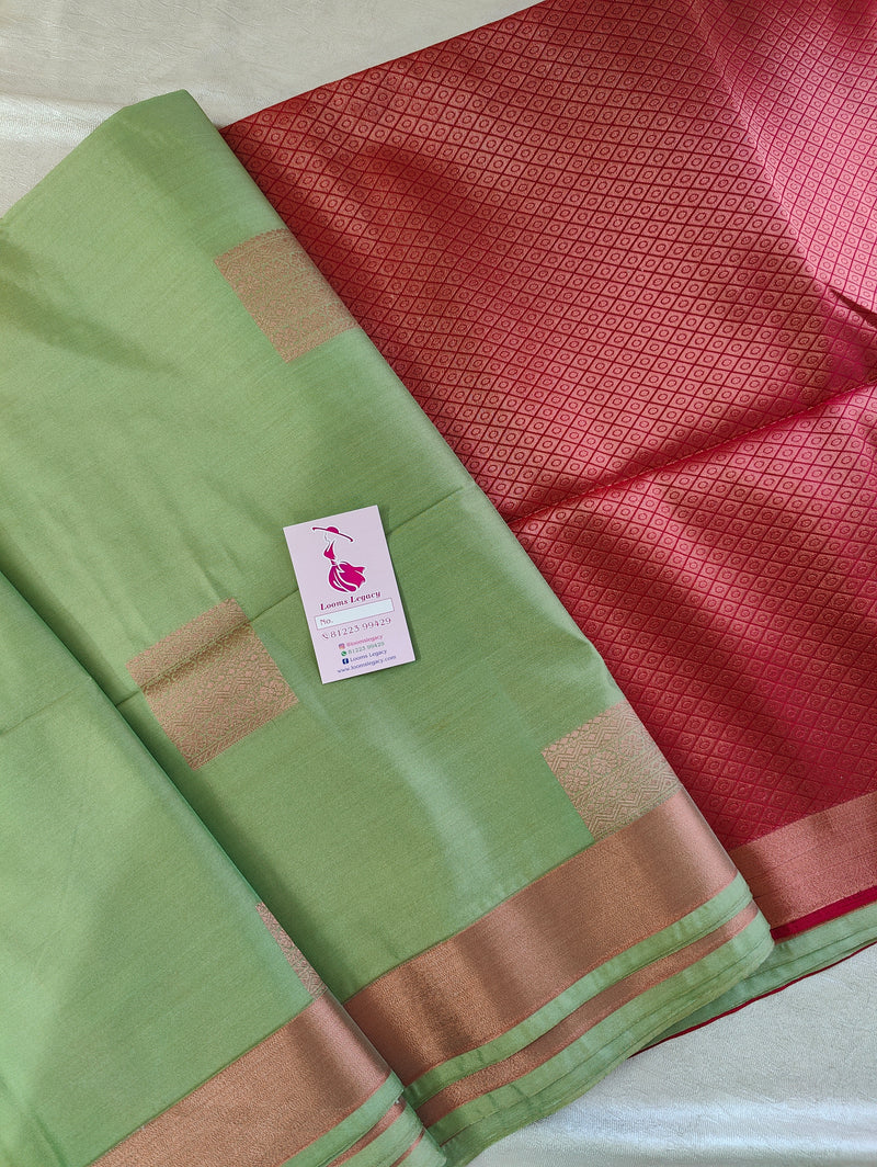 Olive Green with Red Copper Zari Woven Border Semi Soft Silk Saree