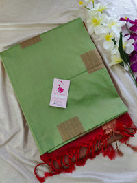 Olive Green with Red Copper Zari Woven Border Semi Soft Silk Saree