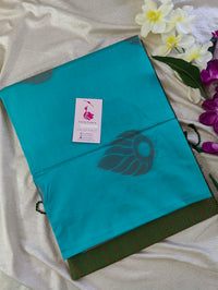 Dual Shade Blue cum Green with Green Copper Zari Woven Border Semi Soft Silk Saree