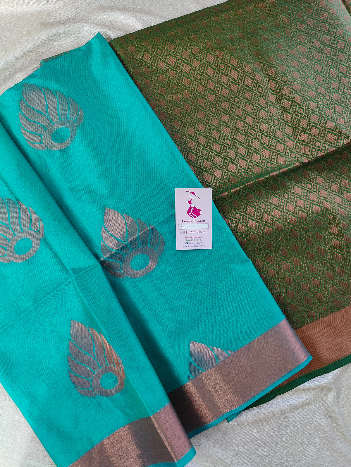 Dual Shade Blue cum Green with Green Copper Zari Woven Border Semi Soft Silk Saree