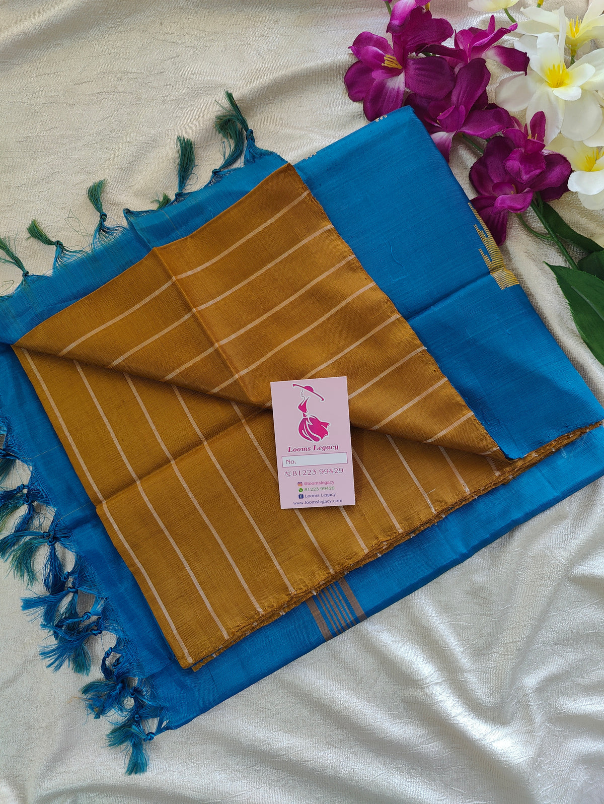 Golden Brown with Blue Pallu Handwoven Chinnalampattu Saree