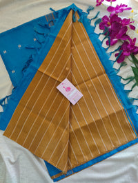 Golden Brown with Blue Pallu Handwoven Chinnalampattu Saree