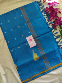 Golden Brown with Blue Pallu Handwoven Chinnalampattu Saree