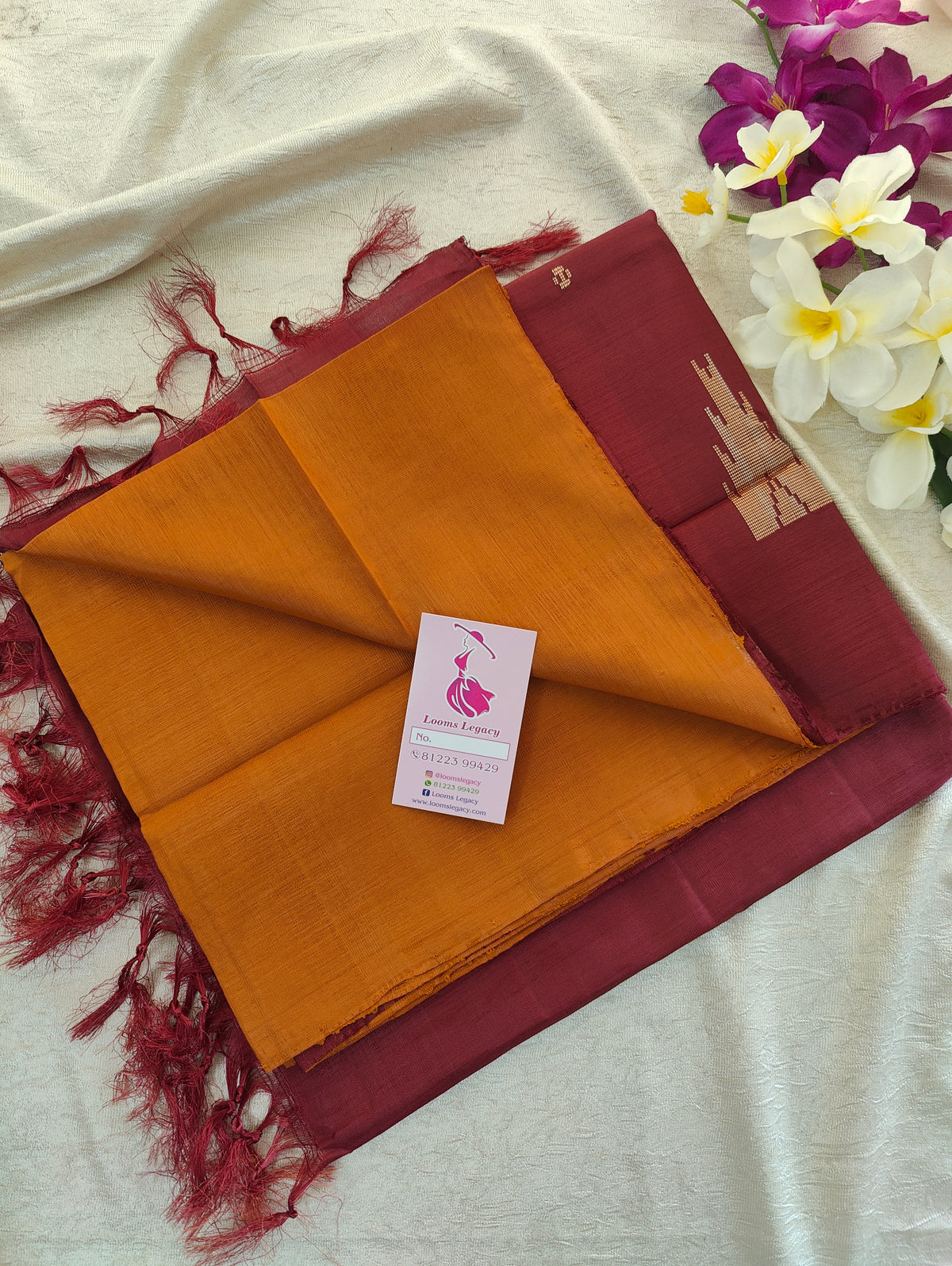 Mustard Brown Shade with Maroon Pallu Handwoven Chinnalampattu Saree