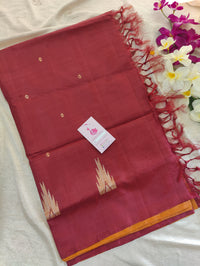 Mustard Brown Shade with Maroon Pallu Handwoven Chinnalampattu Saree