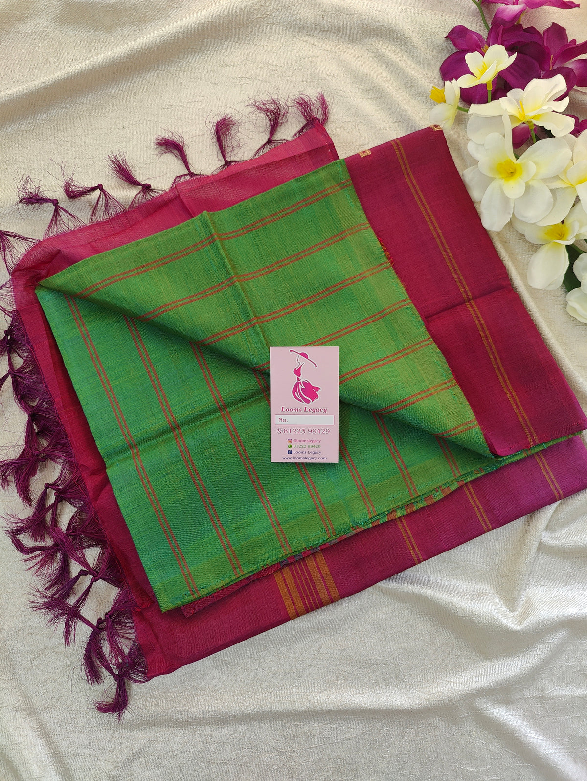 Green Stripes with Magenta Pallu Handwoven Chinnalampattu Saree