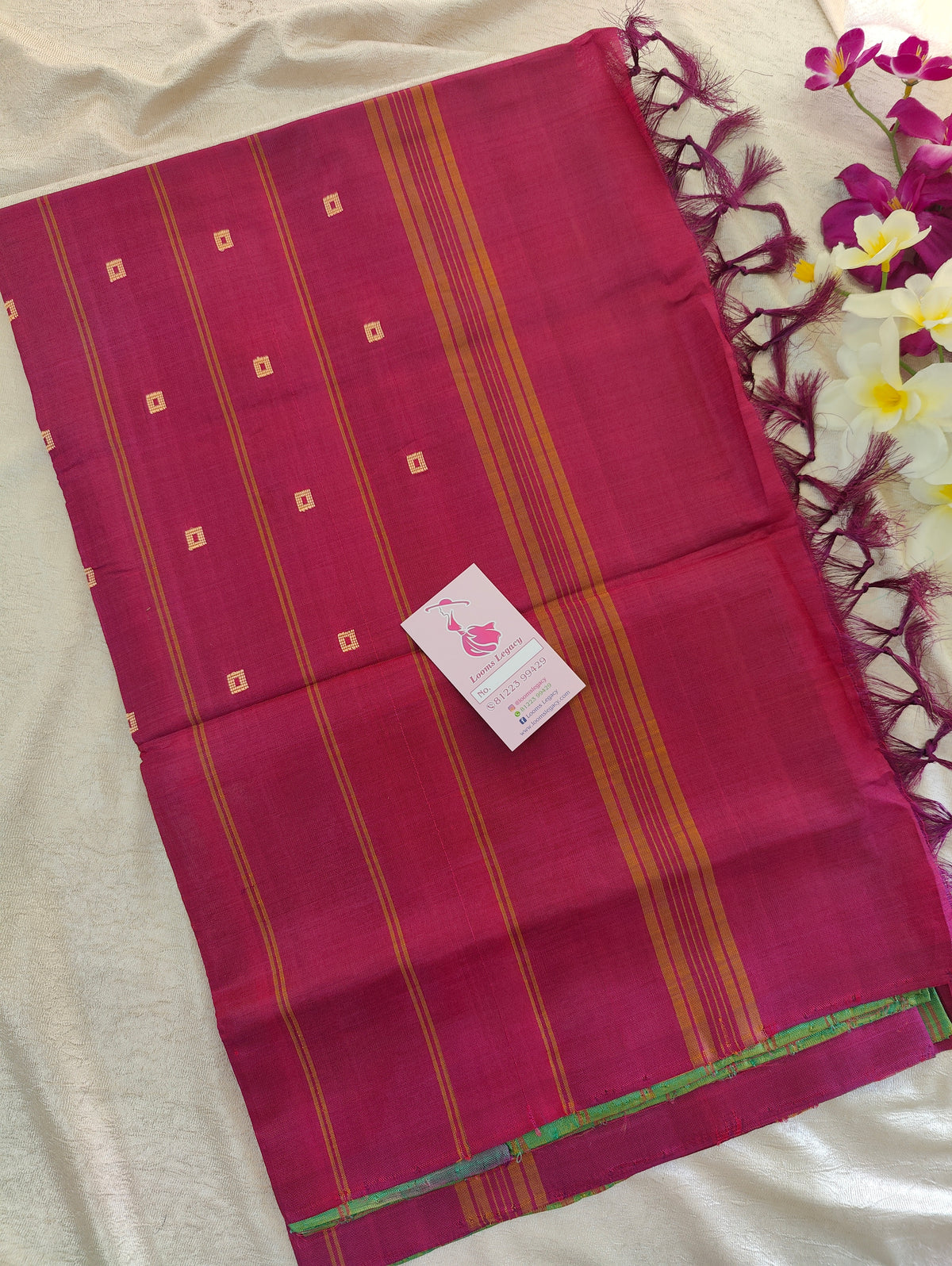 Green Stripes with Magenta Pallu Handwoven Chinnalampattu Saree