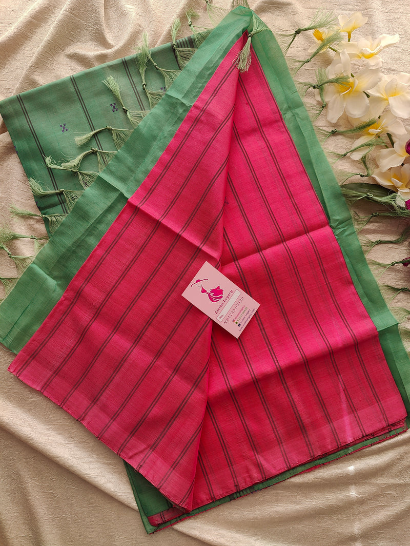 Pink with Sea Green Pallu Handwoven Chinnalampattu Saree