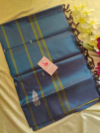 Yellowish Green with Peacock Blue Pallu Handwoven Chinnalampattu Saree