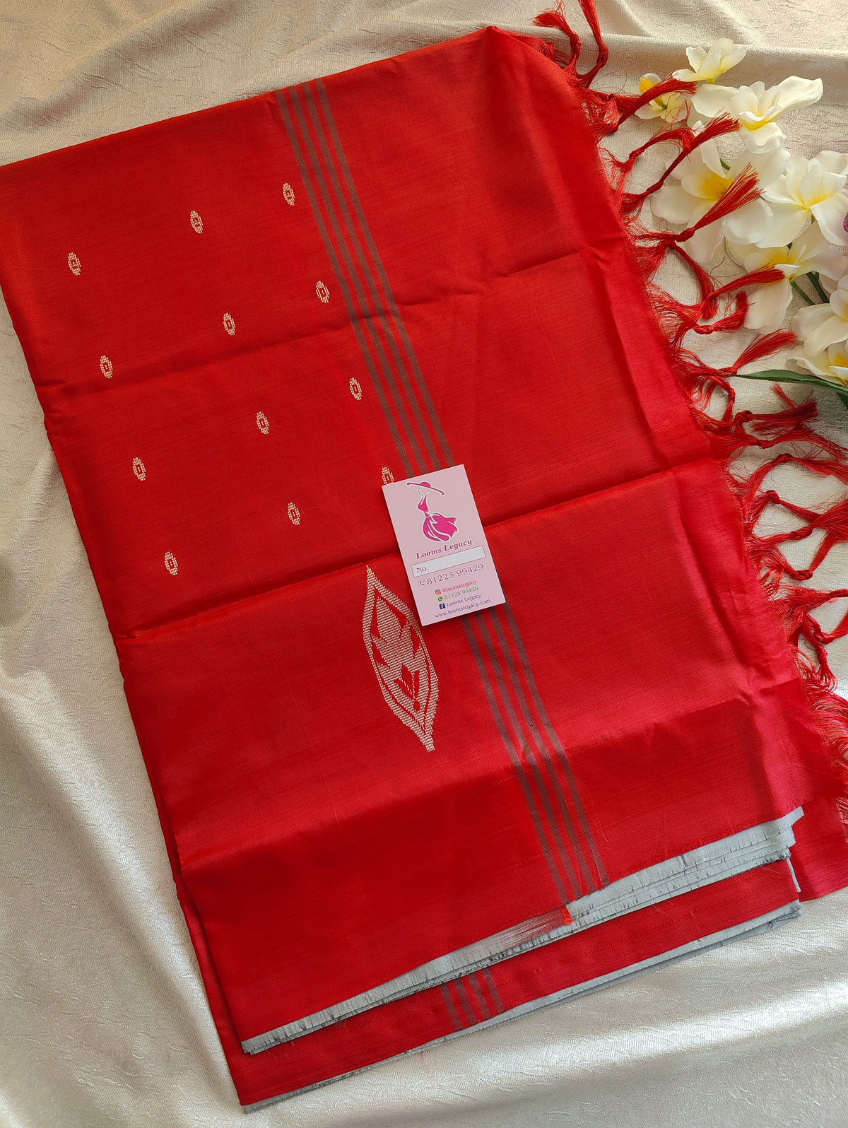 Grey with Red Pallu Handwoven Chinnalampattu Saree